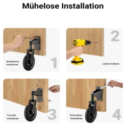 Wiltec Torrolle bis 275 kg Traglast, Torlaufrolle mit 360° Gummirad, Schiebetorrolle aus pulverbeschichtetem Stahl, Lenkrolle für Schiebetor und Gartentor