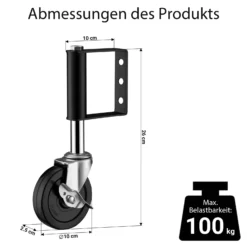 Wiltec Torrolle mit Bremse bis 100 kg Traglast, Torlaufrolle mit Gummirad, Schiebetorrolle aus pulverbeschichtetem Material, Lenkrolle für Schiebetor und Gartentor