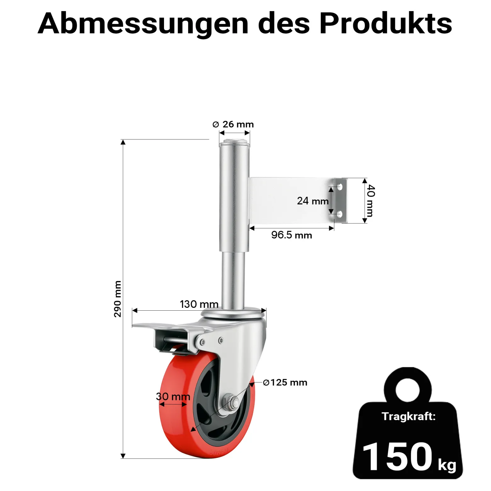 Wiltec Torrolle mit Bremse bis 150 kg Traglast, Torlaufrolle mit robustem Rad, Schiebetorrolle aus Stahl, Lenkrolle für Schiebetor und Gartentor