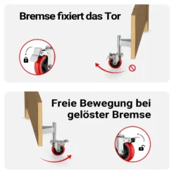 Wiltec Torrolle mit Bremse bis 150 kg Traglast, Torlaufrolle mit robustem Rad, Schiebetorrolle aus Stahl, Lenkrolle für Schiebetor und Gartentor