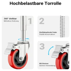 Wiltec Torrolle mit Bremse bis 150 kg Traglast, Torlaufrolle mit robustem Rad, Schiebetorrolle aus Stahl, Lenkrolle für Schiebetor und Gartentor