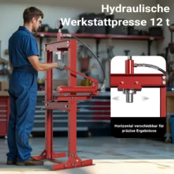 Wiltec 12T Profi Werkstattpresse, 90-1035mm Arbeitsbereich, 145-330mm Hubhöhe, Hydraulikpresse aus Stahl, Rahmenpresse mit Manometer, Lagerpresse