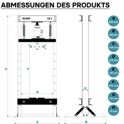 Wiltec 12T Profi Werkstattpresse 410 mm, Hydraulikpresse aus Stahl, Rahmenpresse mit 670 mm Hubhöhe, Lagerpresse zum Pressen, Stempeln und Umformen
