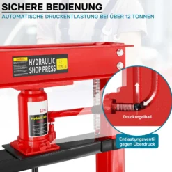 Wiltec 12T Profi Werkstattpresse 410 mm, Hydraulikpresse aus Stahl, Rahmenpresse mit 670 mm Hubhöhe, Lagerpresse zum Pressen, Stempeln und Umformen
