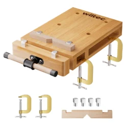Wiltec Tragbare Hobelbank 45,5x28x7 cm & Schraubstock Mini-Werkbank aus Buchenholz Mobil Tragbar für Klemmen Hobeln