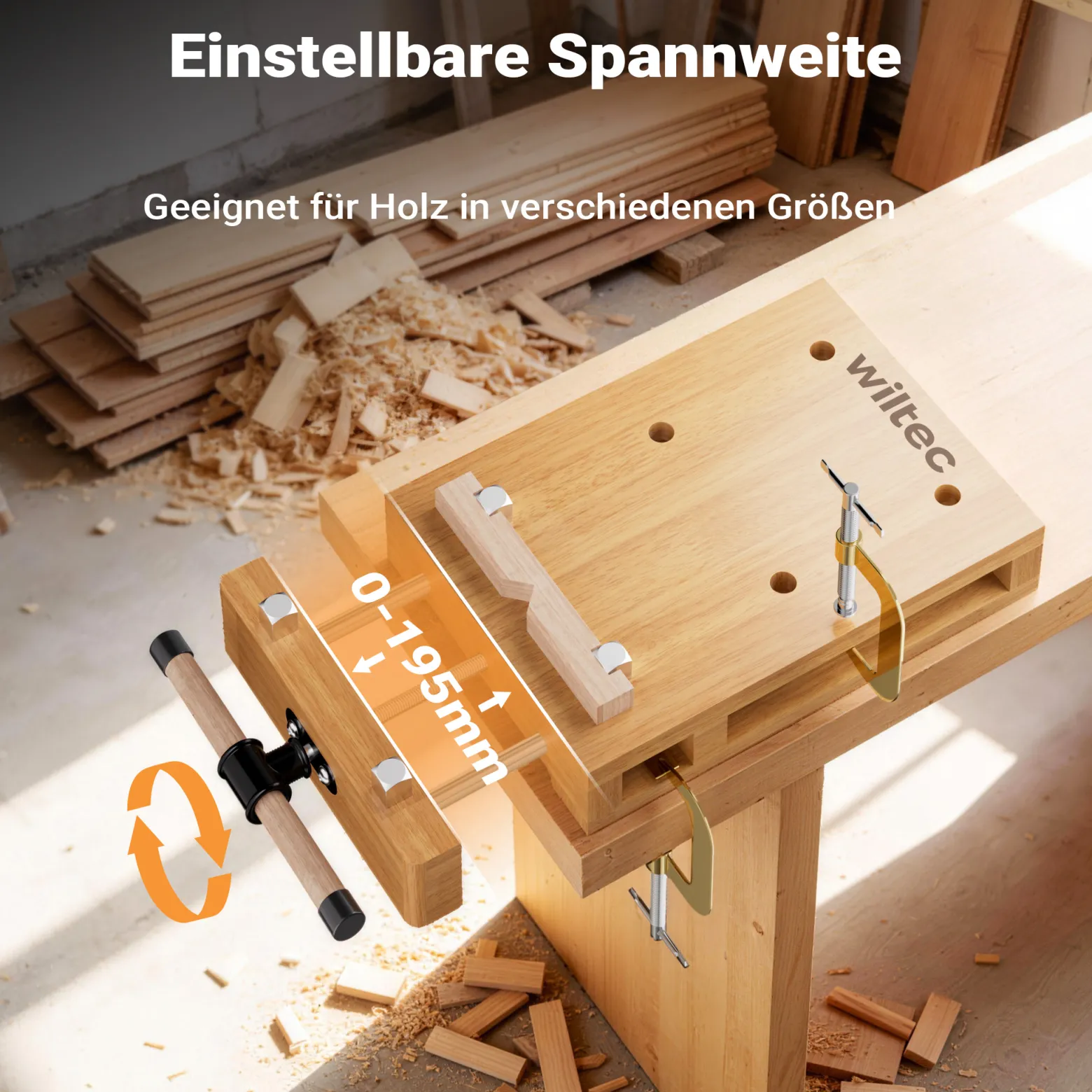 Wiltec Tragbare Hobelbank 45,5x28x7 cm & Schraubstock Mini-Werkbank aus Buchenholz Mobil Tragbar für Klemmen Hobeln