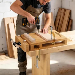 Wiltec Tragbare Hobelbank 45,5x28x7 cm & Schraubstock Mini-Werkbank aus Buchenholz Mobil Tragbar für Klemmen Hobeln