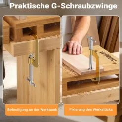 Wiltec Tragbare Hobelbank 45,5x28x7 cm & Schraubstock Mini-Werkbank aus Buchenholz Mobil Tragbar für Klemmen Hobeln