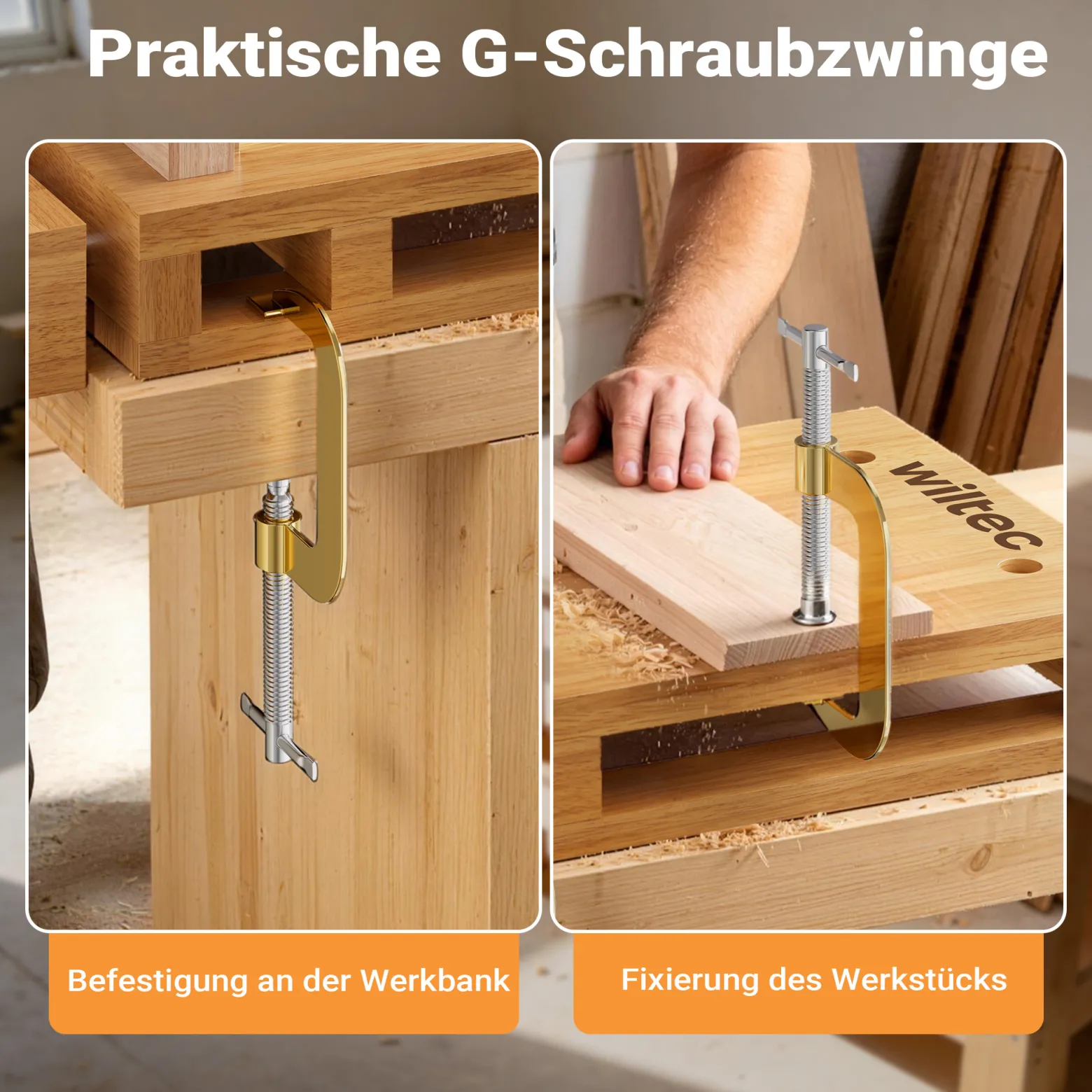 Wiltec Tragbare Hobelbank 45,5x28x7 cm & Schraubstock Mini-Werkbank aus Buchenholz Mobil Tragbar für Klemmen Hobeln