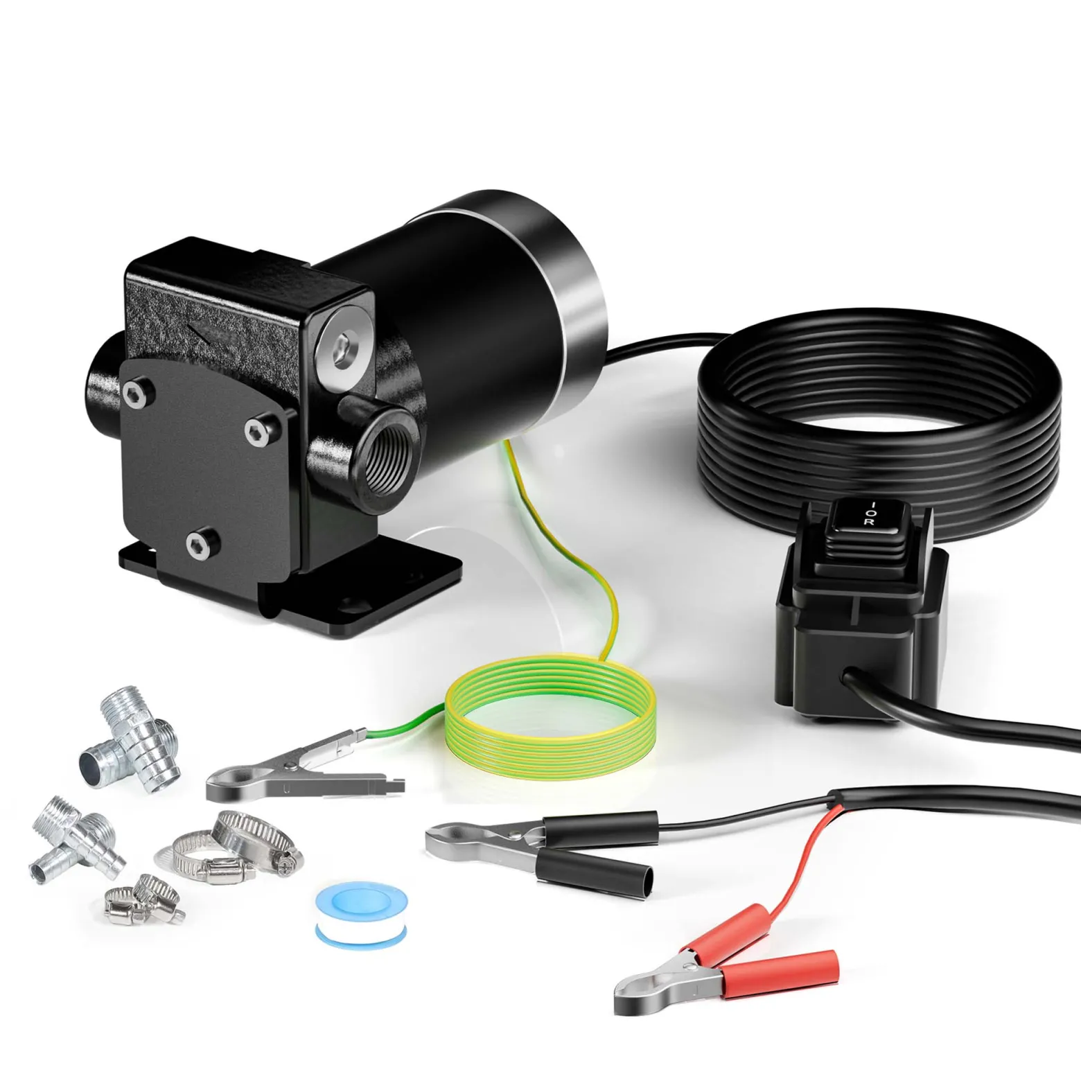 Wiltec Transferpumpe 12 V, 75 W Kraftstoffpumpe 14 l/min, Förderpumpe für Diesel/ Benzin, Kraftstoffförderpumpe 4200 U/min