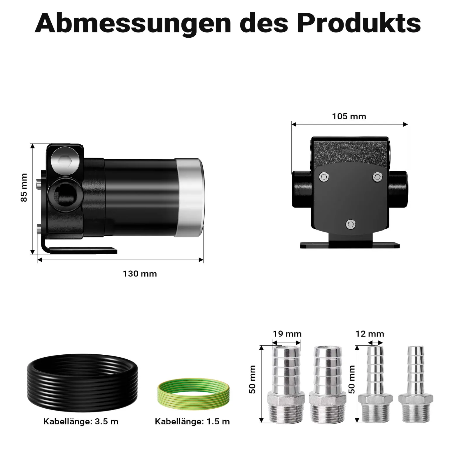 Wiltec Transferpumpe 12 V, 75 W Kraftstoffpumpe 14 l/min, Förderpumpe für Diesel/ Benzin, Kraftstoffförderpumpe 4200 U/min