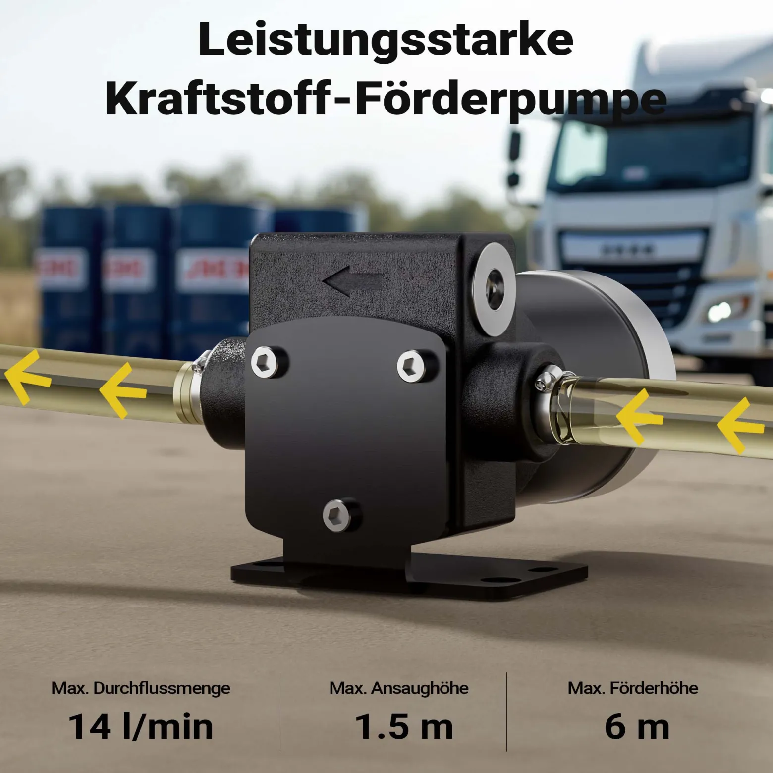 Wiltec Transferpumpe 12 V, 75 W Kraftstoffpumpe 14 l/min, Förderpumpe für Diesel/ Benzin, Kraftstoffförderpumpe 4200 U/min