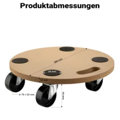 Wiltec Transportroller 250 kg 380 mm, rund, MDF Möbelroller, Rollbrett mit 4 Lenkrollen, Möbelhund als Umzugshilfe