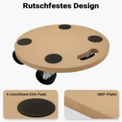 Wiltec Transportroller 250 kg 380 mm, rund, MDF Möbelroller, Rollbrett mit 4 Lenkrollen, Möbelhund als Umzugshilfe