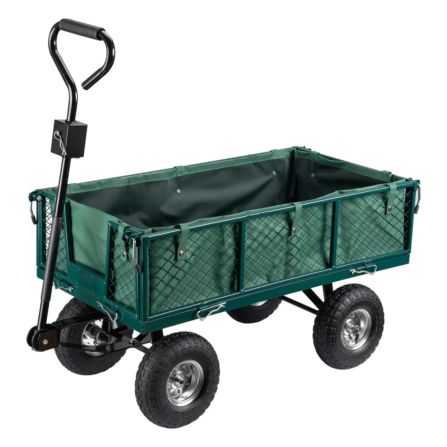 Wiltec Transportwagen bis 300 kg mit Metallgittern, Gartenwagen mit abnehmbarer Plane, Bollerwagen mit Luftreifen, Handkarren für u. a. Rasen u.Kies