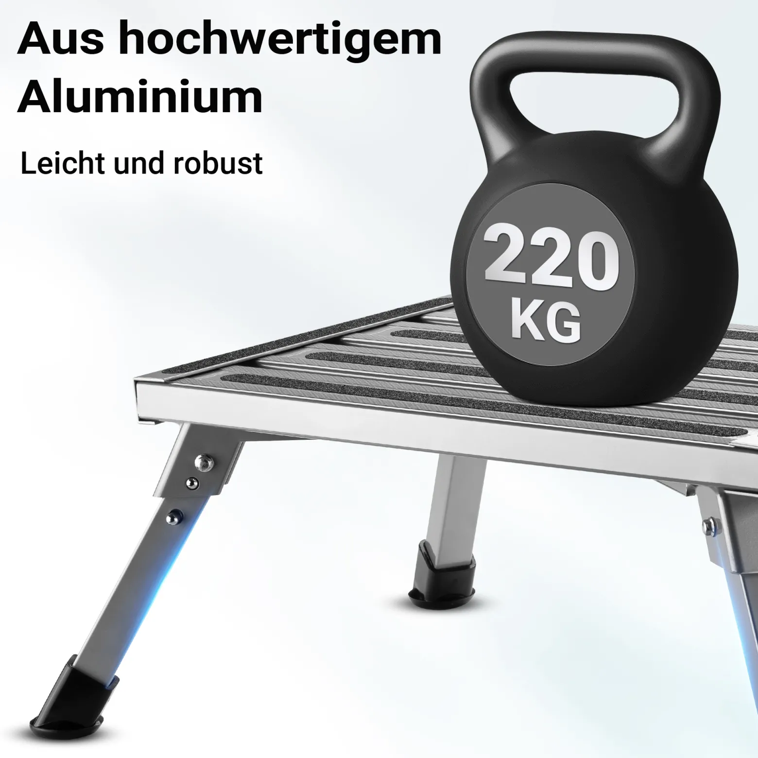 Wiltec Tritthocker klappbar Trittleiter mit 1 Stufe aus Aluminium Camping Klapptritt bis 220 kg mit rutschfester Oberfläche Hocker faltbar Leiter