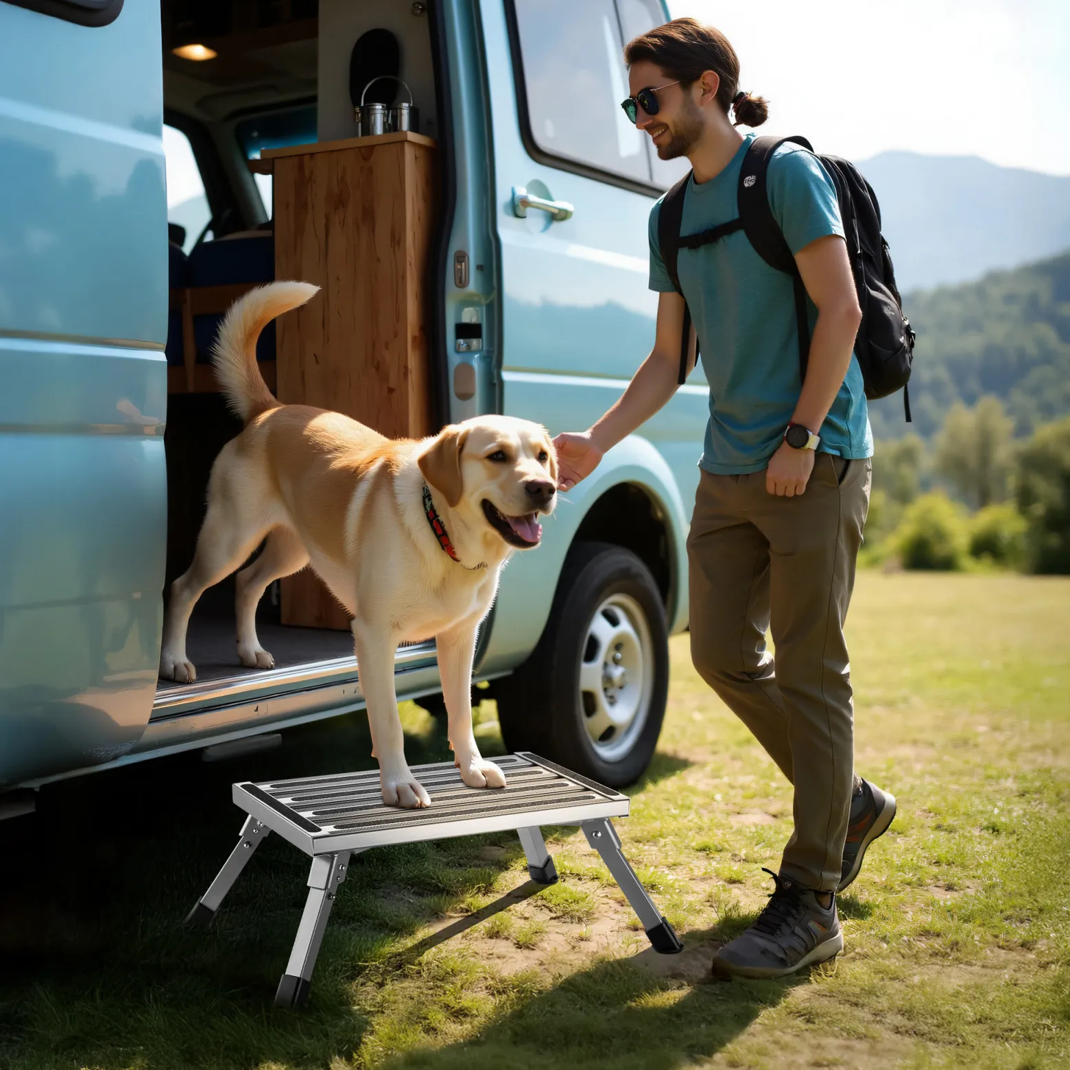 Wiltec Tritthocker klappbar Trittleiter mit 1 Stufe aus Aluminium Camping Klapptritt bis 220 kg mit rutschfester Oberfläche Hocker faltbar Leiter