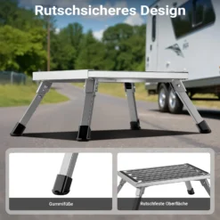 Wiltec Tritthocker klappbar Trittleiter mit 1 Stufe aus Aluminium Camping Klapptritt bis 220 kg mit rutschfester Oberfläche Hocker faltbar Leiter