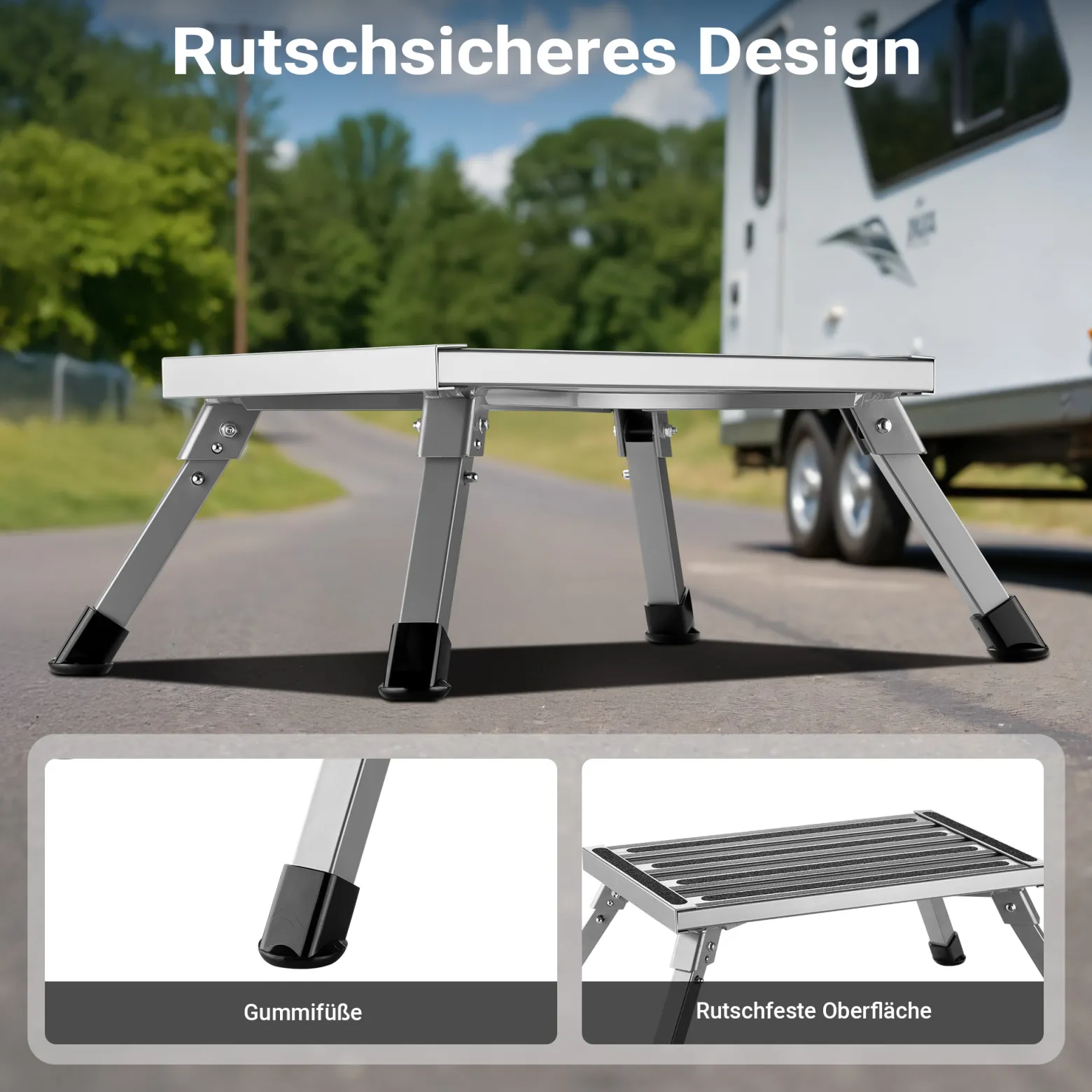 Wiltec Tritthocker klappbar Trittleiter mit 1 Stufe aus Aluminium Camping Klapptritt bis 220 kg mit rutschfester Oberfläche Hocker faltbar Leiter