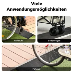 Wiltec Türschwellenrampe bis 50 t, Rollstuhlrampe aus rutschfestem Gummi 900 x 250 x 45 mm, Bordsteinrampe kürzbar für Rollstuhl & Rollator, Rampe für Türen und Badezimmer