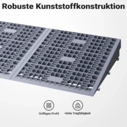 Wiltec Türschwellenrampe, verschiedene Höhen 0-25/25-50/50-76 mm, 810 mm Breite für Rollstuhl & Rollator, grau, Rollstuhlrampe aus Kunststoff, rutschfeste Oberfläche
