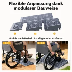 Wiltec Türschwellenrampe, verschiedene Höhen 0-25/25-50/50-76 mm, 810 mm Breite für Rollstuhl & Rollator, grau, Rollstuhlrampe aus Kunststoff, rutschfeste Oberfläche