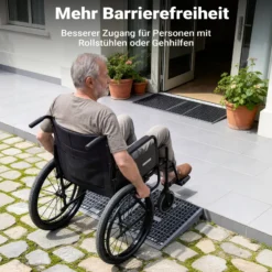 Wiltec Türschwellenrampe, verschiedene Höhen 0-25/25-50/50-76 mm, 810 mm Breite für Rollstuhl & Rollator, grau, Rollstuhlrampe aus Kunststoff, rutschfeste Oberfläche