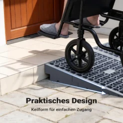 Wiltec Türschwellenrampe, verschiedene Höhen 0-25/25-50/50-76 mm, 810 mm Breite für Rollstuhl & Rollator, grau, Rollstuhlrampe aus Kunststoff, rutschfeste Oberfläche