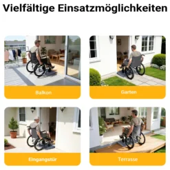 Wiltec Türschwellenrampe, verschiedene Höhen 0-25/25-50/50-76 mm, 810 mm Breite für Rollstuhl & Rollator, grau, Rollstuhlrampe aus Kunststoff, rutschfeste Oberfläche