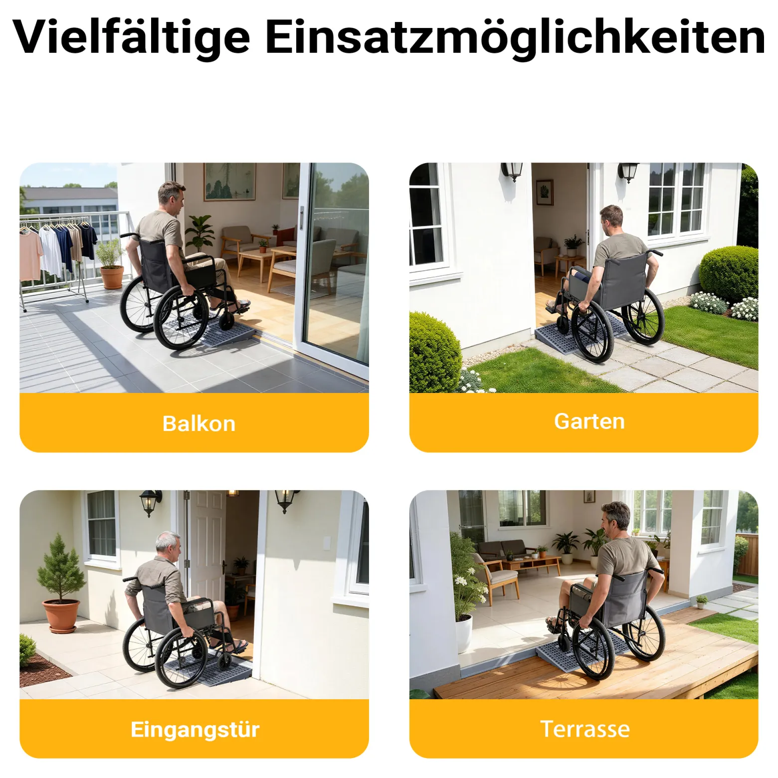 Wiltec Türschwellenrampe, verschiedene Höhen 0-25/25-50/50-76 mm, 810 mm Breite für Rollstuhl & Rollator, grau, Rollstuhlrampe aus Kunststoff, rutschfeste Oberfläche