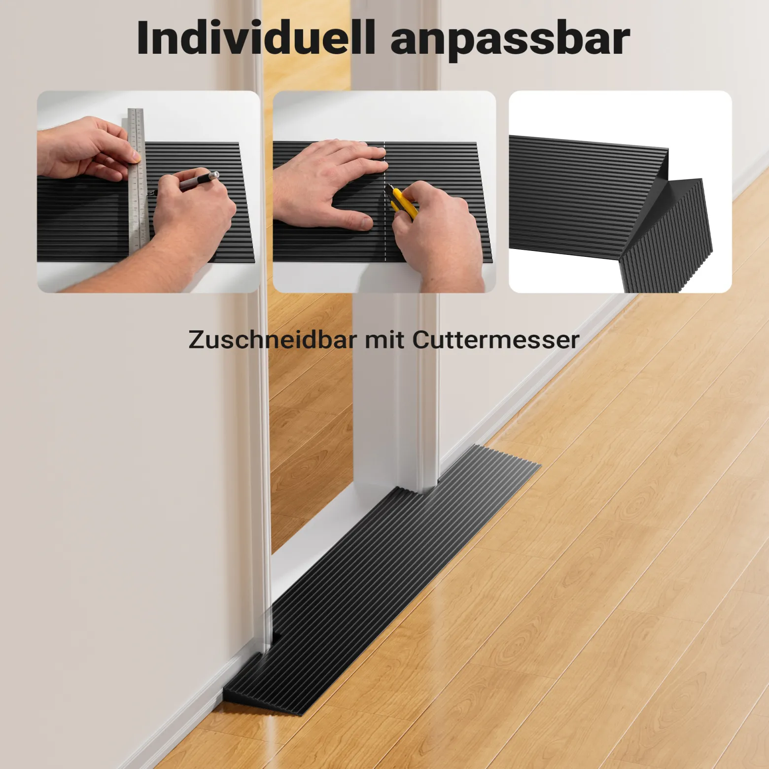 Wiltec Türschwellenrampe 900x150x20 mm für Rollstuhl & Rollator, schwarz, Rollstuhlrampe aus Vollgummi, rutschfeste Oberfläche, Bordsteinrampe kürzbar