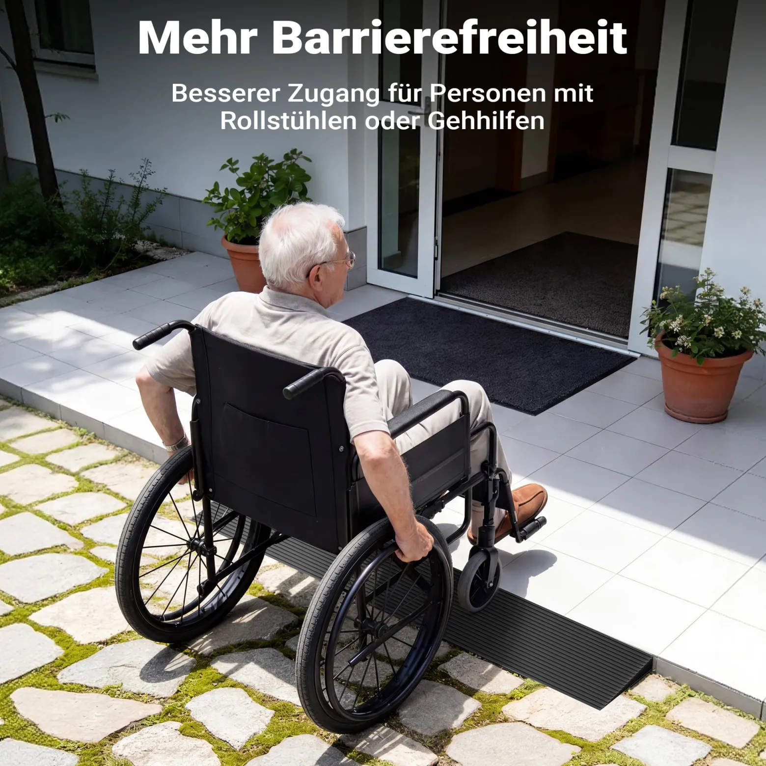 Wiltec Türschwellenrampe 900x150x20 mm für Rollstuhl & Rollator, schwarz, Rollstuhlrampe aus Vollgummi, rutschfeste Oberfläche, Bordsteinrampe kürzbar