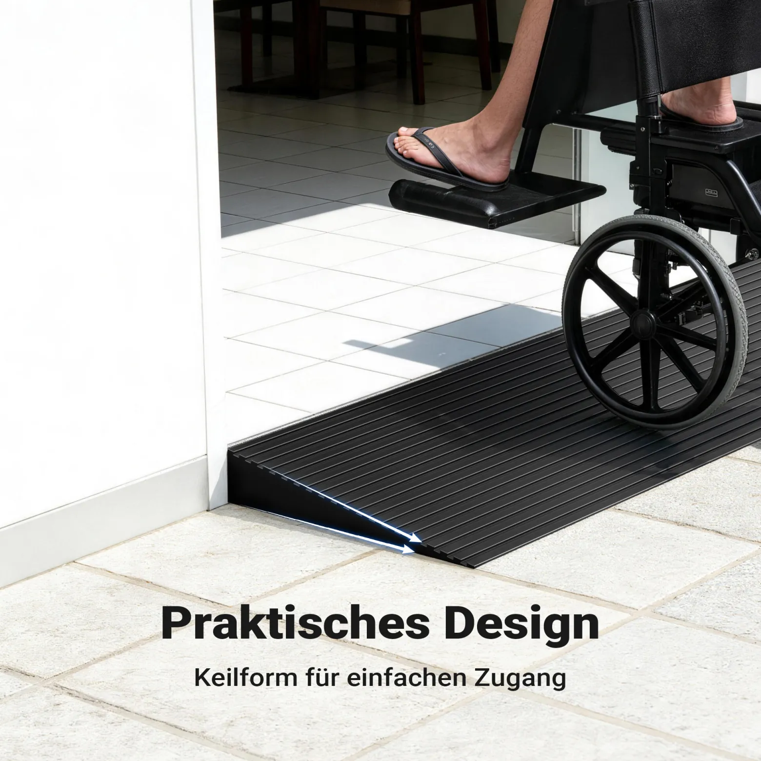 Wiltec Türschwellenrampe 900x150x20 mm für Rollstuhl & Rollator, schwarz, Rollstuhlrampe aus Vollgummi, rutschfeste Oberfläche, Bordsteinrampe kürzbar