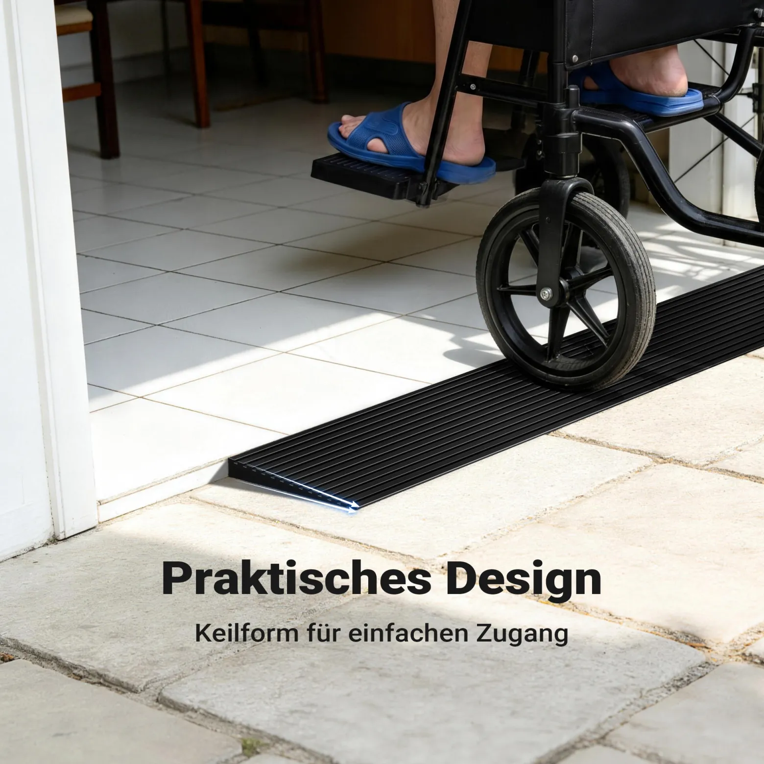 Wiltec Türschwellenrampe 900x140x15 mm für Rollstuhl & Rollator, schwarz, Rollstuhlrampe aus Vollgummi, rutschfeste Oberfläche, Bordsteinrampe kürzbar