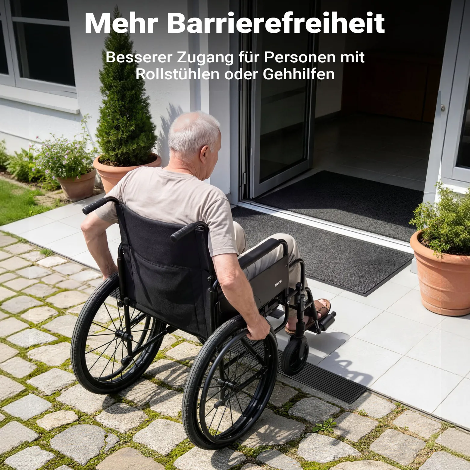 Wiltec Türschwellenrampe 900x140x15 mm für Rollstuhl & Rollator, schwarz, Rollstuhlrampe aus Vollgummi, rutschfeste Oberfläche, Bordsteinrampe kürzbar