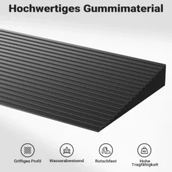 Wiltec Türschwellenrampe 900x80x8 mm für Rollstuhl & Rollator, schwarz, Rollstuhlrampe aus Vollgummi, rutschfeste Oberfläche, Bordsteinrampe kürzbar