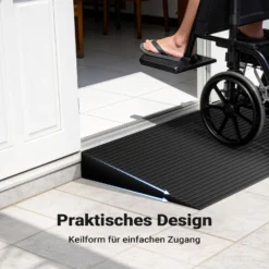 Wiltec Türschwellenrampe 900x200x35 mm für Rollstuhl & Rollator, schwarz, Rollstuhlrampe aus Vollgummi, rutschfeste Oberfläche, Bordsteinrampe kürzbar