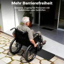 Wiltec Türschwellenrampe 900x200x35 mm für Rollstuhl & Rollator, schwarz, Rollstuhlrampe aus Vollgummi, rutschfeste Oberfläche, Bordsteinrampe kürzbar