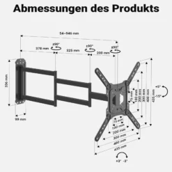 Wiltec TV-Halterung 23"-65", TV Wandhalterung schwenkbar bis 35 kg, platzsparende Fernsehhalterung