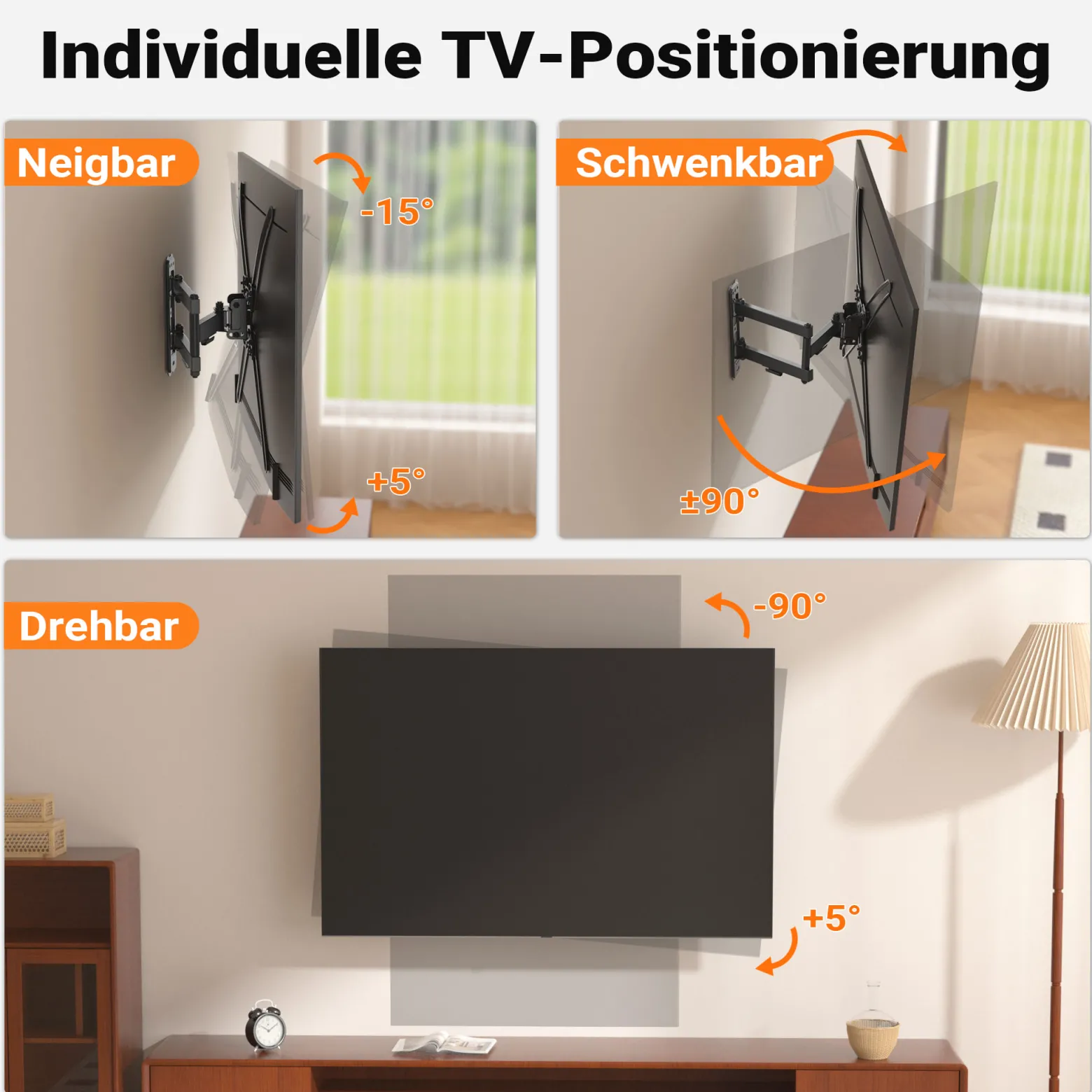 Wiltec TV Halterung 13"–55", TV Wandhalterung schwenkbar bis 25 kg, platzsparende Fernsehhalterung, Fernseher Wandbefestigung einfache Installation