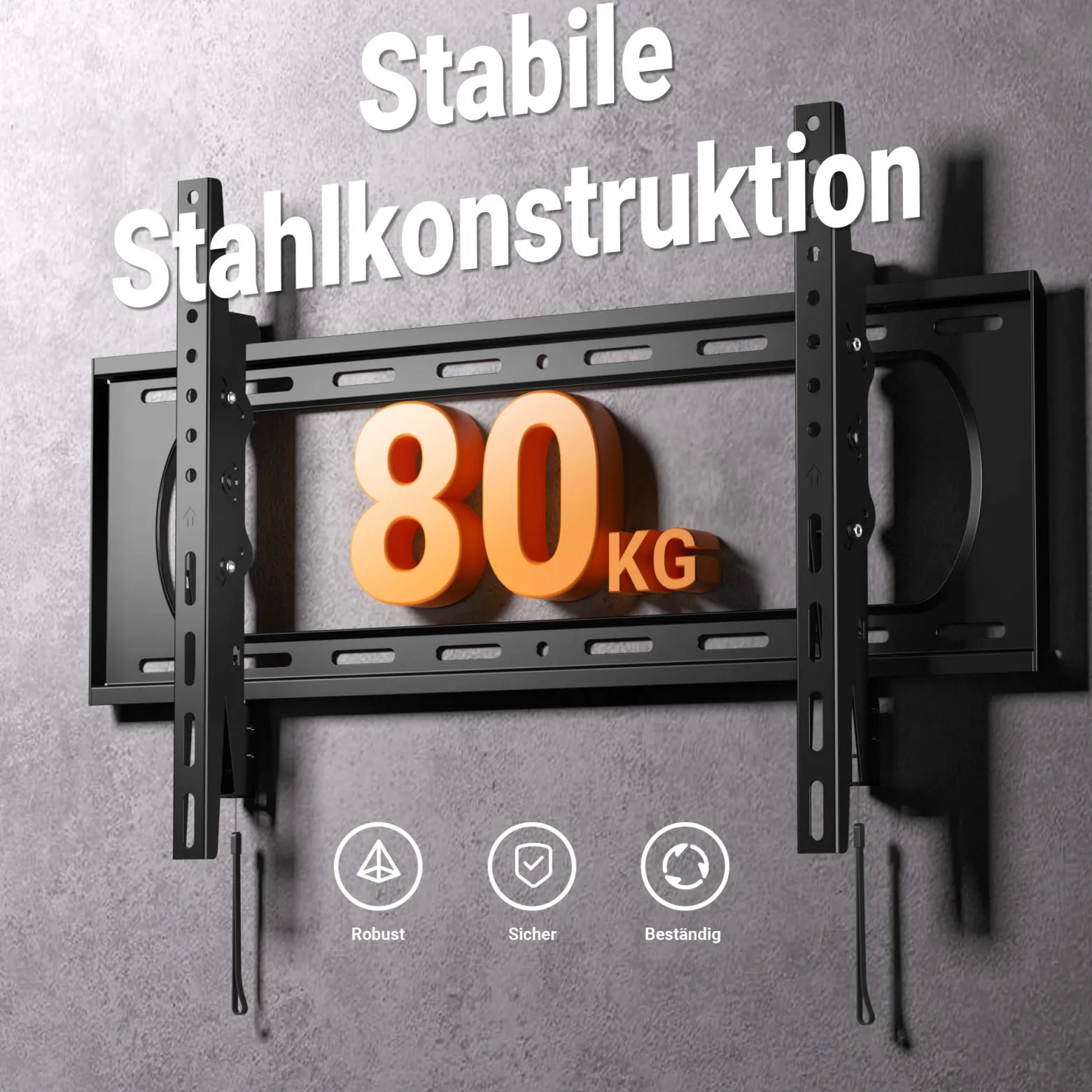 Wiltec TV Halterung 37"–80", TV Wandhalterung bis 80 kg aus Stahl, platzsparende Fernsehhalterung, Fernseher Wandbefestigung einfache Installation