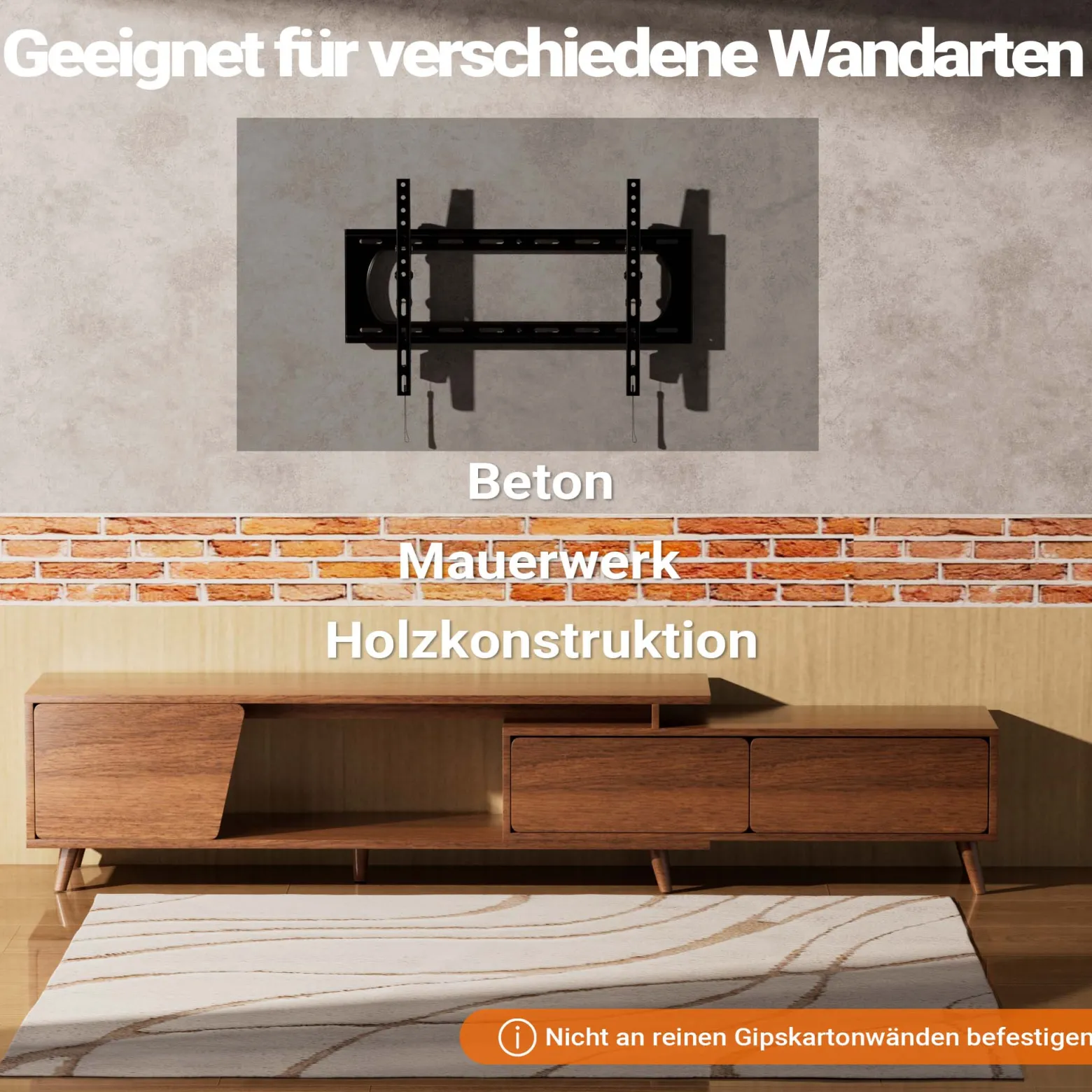 Wiltec TV Halterung 37"–80", TV Wandhalterung bis 80 kg aus Stahl, platzsparende Fernsehhalterung, Fernseher Wandbefestigung einfache Installation