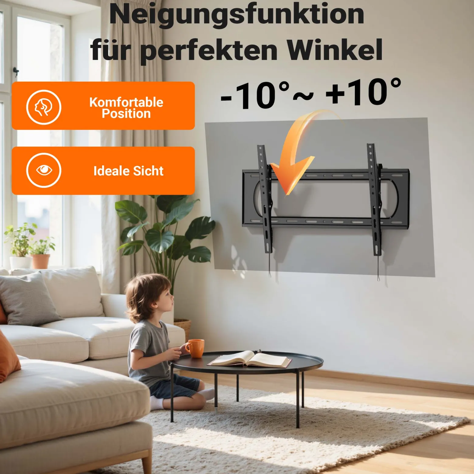 Wiltec TV Halterung 37"–80", TV Wandhalterung bis 80 kg aus Stahl, platzsparende Fernsehhalterung, Fernseher Wandbefestigung einfache Installation