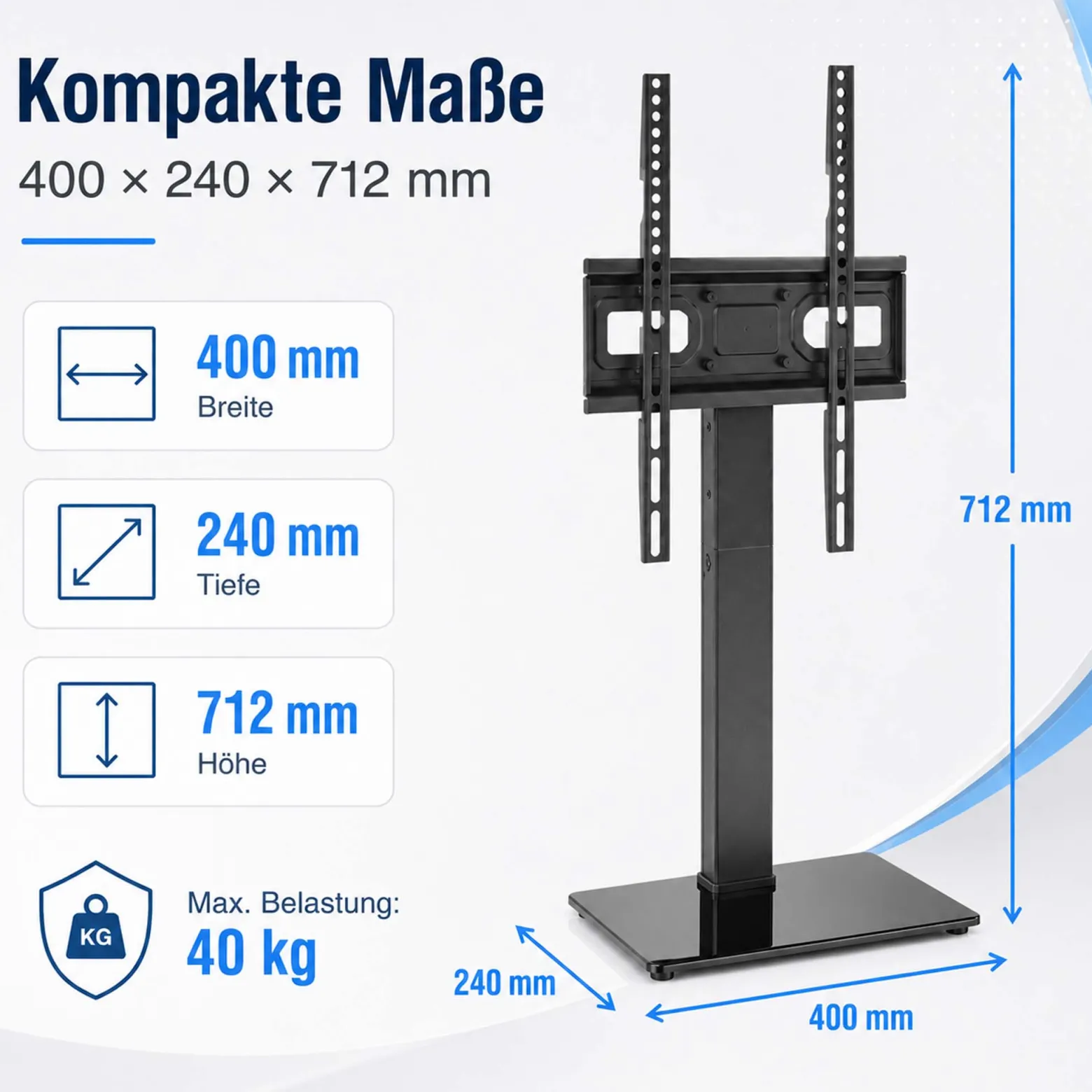 Wiltec TV Ständer für 32"-65", Fernseherständer bis 40 kg, schwenkbare Fernsehhalterung max. VESA 600 x 400, freistehender Bodenständer ohne Bohren