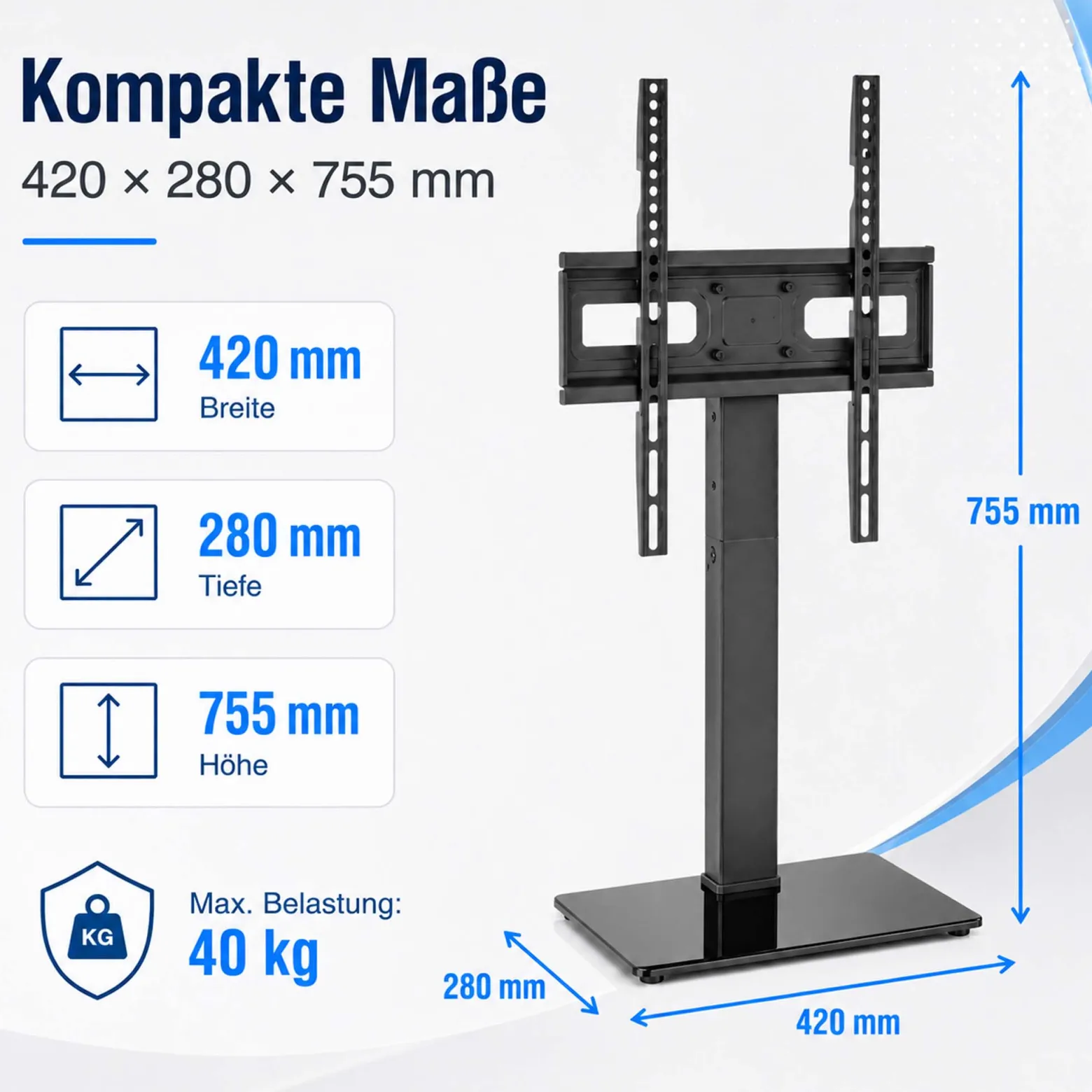 Wiltec TV Ständer für 37"-75", Fernseherständer bis 40 kg, schwenkbare Fernsehhalterung max. VESA 600 x 400, freistehender Bodenständer ohne Bohren