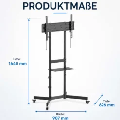 Wiltec TV Ständer rollbar mit Ablage 37"-70", höhenverstellbarer Fernseheständer belastbar bis 70 kg, neigbarer TV Wagen max. VESA 600x400