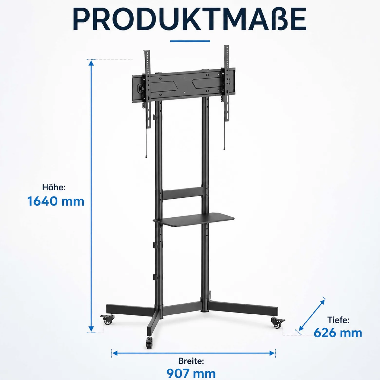 Wiltec TV Ständer rollbar mit Ablage 37"-70", höhenverstellbarer Fernseheständer belastbar bis 70 kg, neigbarer TV Wagen max. VESA 600x400