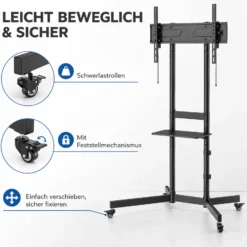 Wiltec TV Ständer rollbar mit Ablage 37"-70", höhenverstellbarer Fernseheständer belastbar bis 70 kg, neigbarer TV Wagen max. VESA 600x400