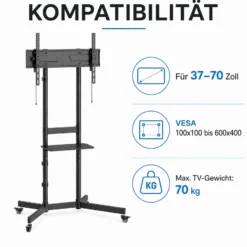 Wiltec TV Ständer rollbar mit Ablage 37