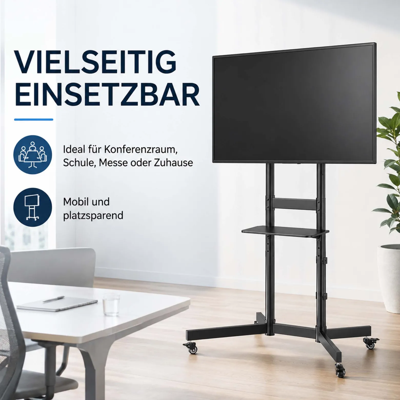 Wiltec TV Ständer rollbar mit Ablage 37"-70", höhenverstellbarer Fernseheständer belastbar bis 70 kg, neigbarer TV Wagen max. VESA 600x400